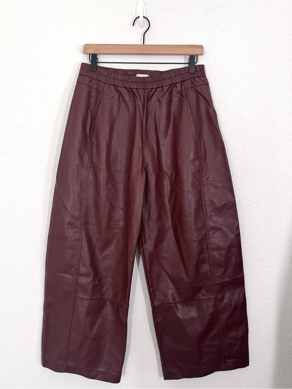 Pilcro Anthropologie Izzie Faux Leather Ankle Barrel Pant Plum Brown Size Small - Picture 3 of 7